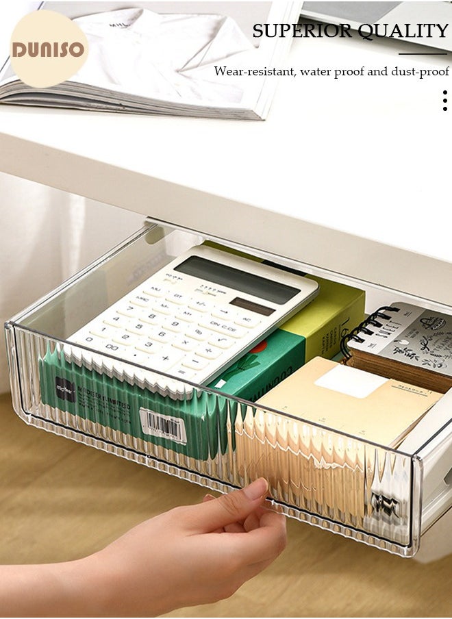 DUNISO - Under Desk Drawer Organizer Storage, Self-Adhesive, Large Capacity Pop-Up Student Storage Hidden Desktop Drawer Tray, Invisible Drawer Storage Box for Office Bedroom - Image 1