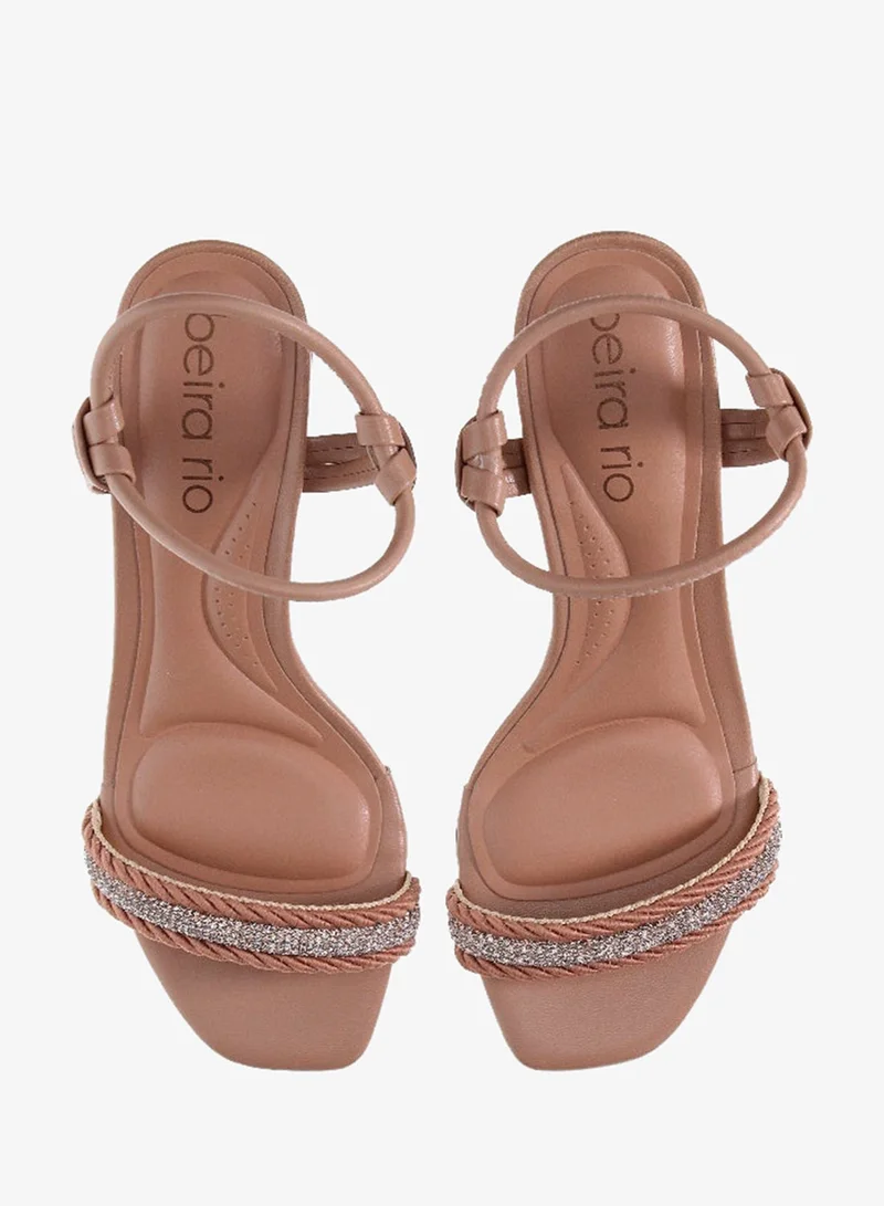 Beira Rio Beige Mid Heels Sandals for Women – Sling Back Heel Sandals for Girls with Ankle Strap for Women | Best Price UAE