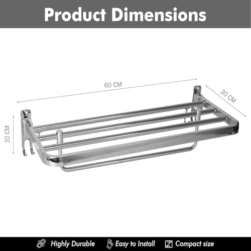 Pivalo 304 Grade Stainless Steel Folding Towel Rack Multipurpose Wall Mounted Hook Hanger Bar Shelf Bathroom Accessories and Fittings for Kitchen Washroom Wash Basin (Pack of 1) - Image 3