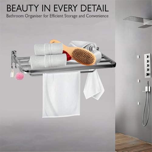 Pivalo 304 Grade Stainless Steel Folding Towel Rack Multipurpose Wall Mounted Hook Hanger Bar Shelf Bathroom Accessories and Fittings for Kitchen Washroom Wash Basin (Pack of 1) - Image 5