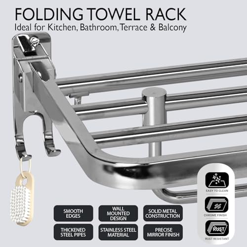 Pivalo 304 Grade Stainless Steel Folding Towel Rack Multipurpose Wall Mounted Hook Hanger Bar Shelf Bathroom Accessories and Fittings for Kitchen Washroom Wash Basin (Pack of 1) - Image 4