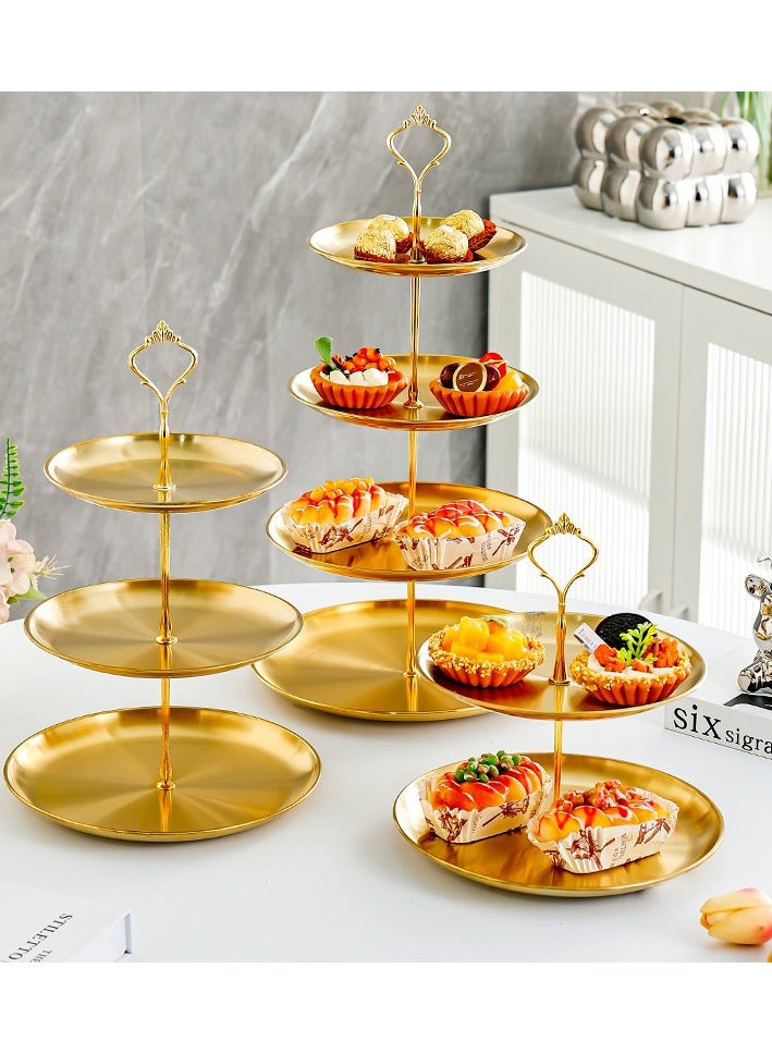 كيلا حامل كب كيك من الفولاذ المقاوم للصدأ مكون من 4 طبقات، صينية متعددة الطبقات، حامل كيك مكون من 4 طبقات، طبق صينية مكون من 4 طبقات للمعجنات والحلويات والحلوى والفواكه والشاي وحفلات الزفاف (ذهبي) - Image 3