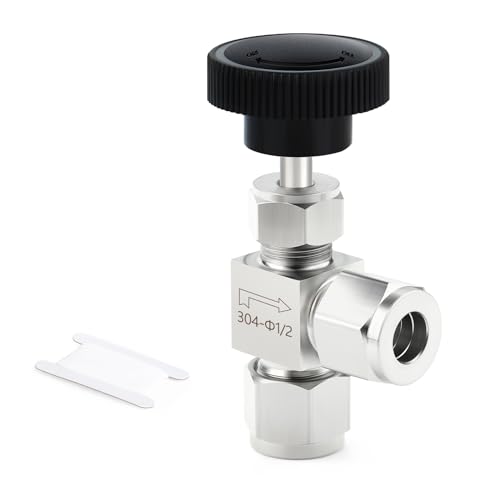 TAISHER 1PCS 304 Stainless Steel Compression Tube Square 90 Degree Needle Valve 1/2"" Tube OD x 1/2"" Tube OD For Flow Control Water Gas Oil, Silver - Image 1