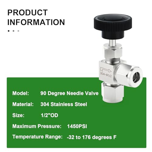 TAISHER 1PCS 304 Stainless Steel Compression Tube Square 90 Degree Needle Valve 1/2"" Tube OD x 1/2"" Tube OD For Flow Control Water Gas Oil, Silver - Image 4