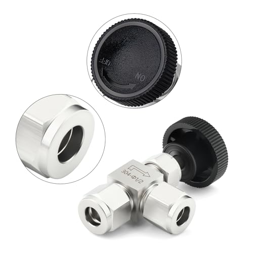 TAISHER 1PCS 304 Stainless Steel Compression Tube Square 90 Degree Needle Valve 1/2"" Tube OD x 1/2"" Tube OD For Flow Control Water Gas Oil, Silver - Image 3