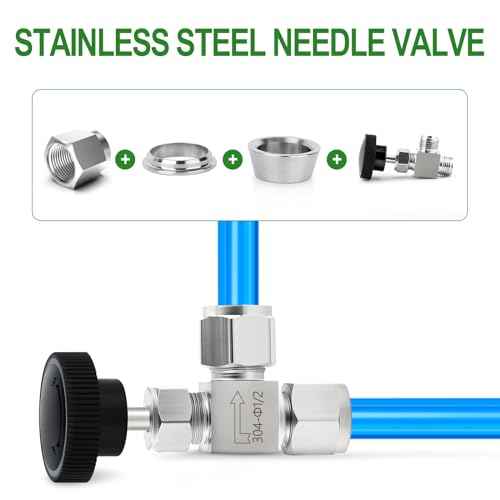 TAISHER 1PCS 304 Stainless Steel Compression Tube Square 90 Degree Needle Valve 1/2"" Tube OD x 1/2"" Tube OD For Flow Control Water Gas Oil, Silver - Image 5