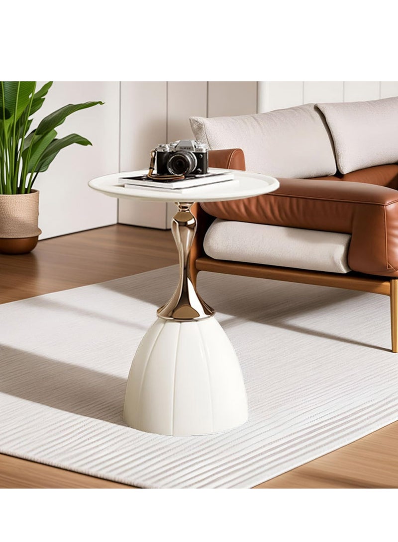 XiuWoo Tray End Table, Modern End Table, Round Coffee Table with Sturdy Base, for Small Spaces, Living Room, Bedroom, Office, Bathroom, Easy Assembly, white - Image 3