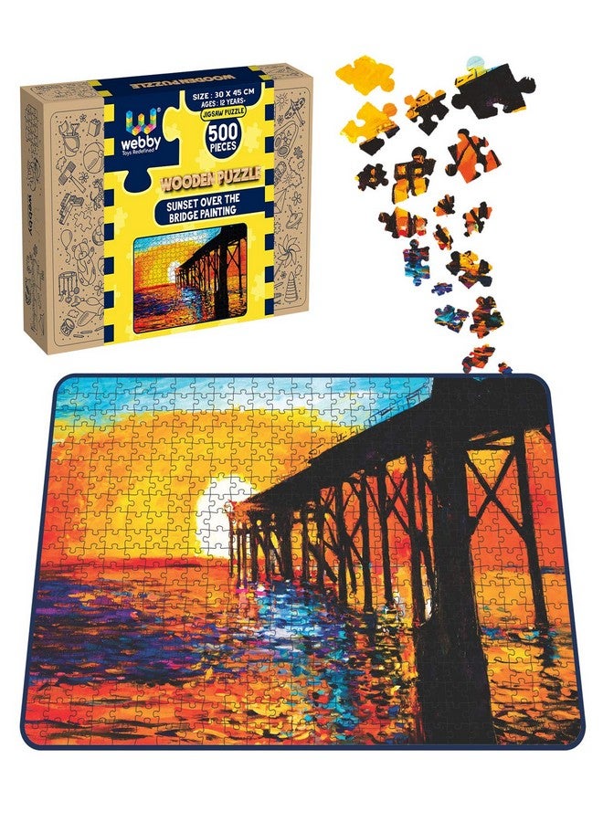 Webby Kids Sunset Over The Bridge Painting Wooden Jigsaw Puzzle, 500 Pieces - Image 2
