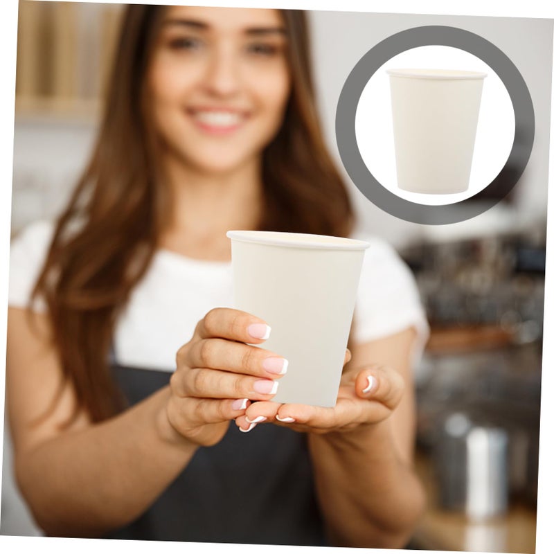 White Disposable Paper Cups 50 Pack Thickened Recyclable For Coffee Beverage Office Party School - Image 3