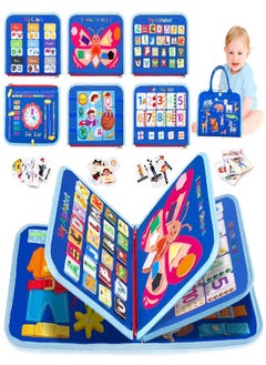 Splaks Toddler Busy Board with DIY Page, 20 in 1 Montessori Toys Sensory Activity Toys Preschool Educational Toys to Learn Basic Skills, for Airplane Car Travel (Upgrade Blue)