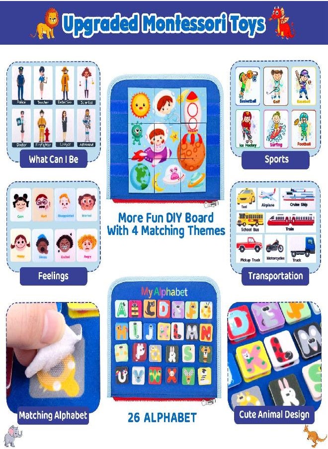 Splaks - Splaks Toddler Busy Board with DIY Page, 20 in 1 Montessori Toys Sensory Activity Toys Preschool Educational Toys to Learn Basic Skills, for Airplane Car Travel (Upgrade Blue) - Image 1