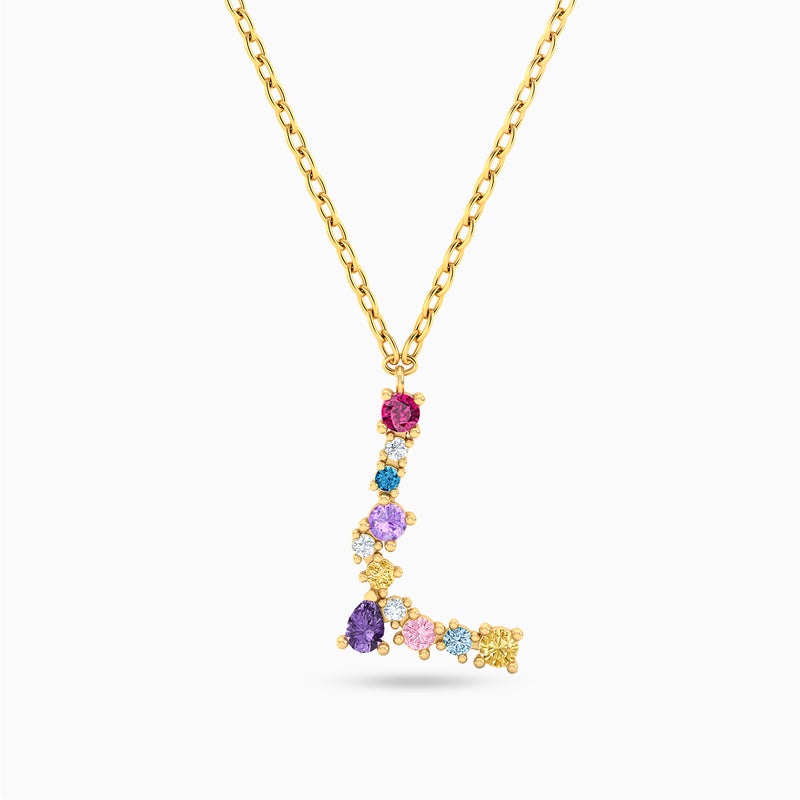 Instyle by L'azurde Instyle Letter L Colored Stones Necklace in 14K Gold - Image 1