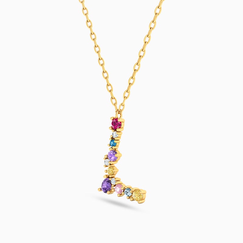 Instyle by L'azurde Instyle Letter L Colored Stones Necklace in 14K Gold - Image 3