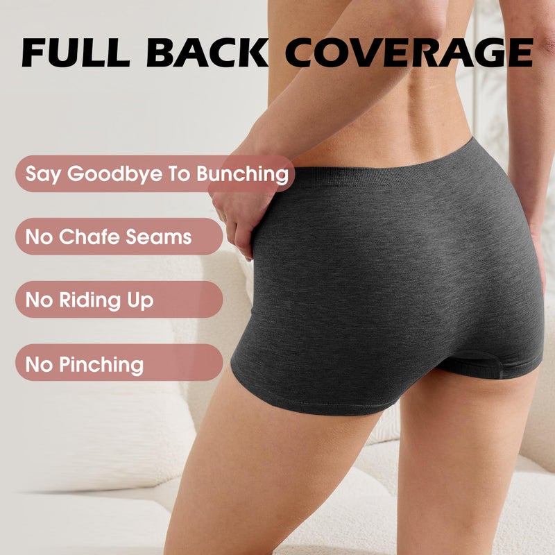 BAMBOO COOL Womens BoyShorts Underwear Seamless Boxer Briefs Mid Rise Full Coverage Breathable Stretch Ladies Panties 5 Pack - Image 4