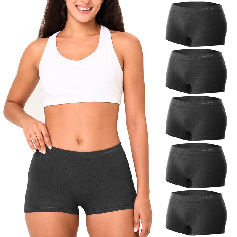 BAMBOO COOL Womens BoyShorts Underwear Seamless Boxer Briefs Mid Rise Full Coverage Breathable Stretch Ladies Panties 5 Pack - Image 1