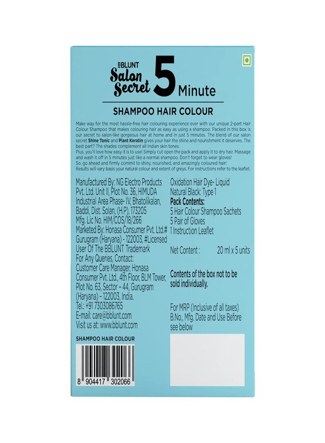 Bblunt Natural Black 5 Minute Shampoo Hair Colour For 100% Grey Coverage - 20ml X 5 - Image 2