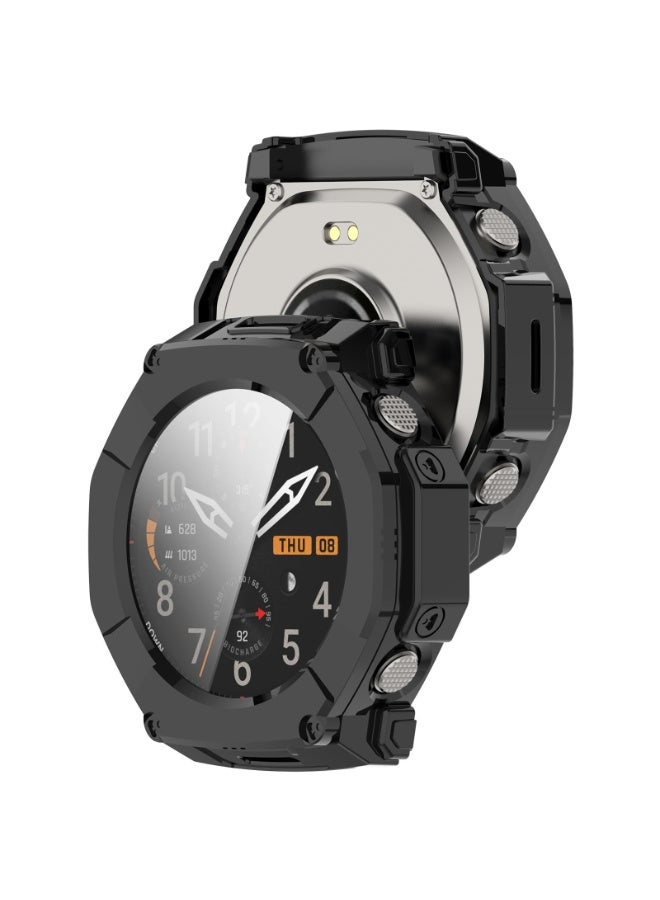 قضية صلبة لـ Amazfit T-Rex Ultra 2 مع حامي الشاشة ، قضية حامية للكمبيوتر الشخصي الصلبة مقاومة للصدمات غطاء مضاد للخدش مع الزجاج المقوى (أسود) - Image 5
