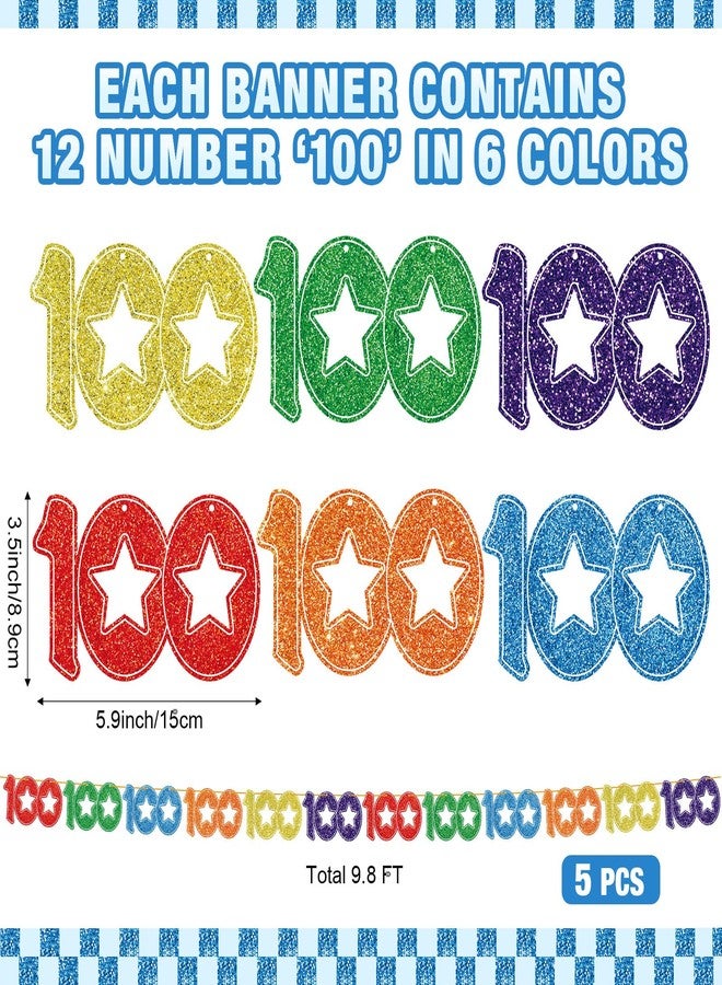 Faccito 5 Pcs 100 Days of School Banners 100th Day of School Decorations Colorful Number 100 Hanging Decorations Pre-Strung Happy 100 Garland Banners for Anniversary Celebration Wedding Supplies - Image 2