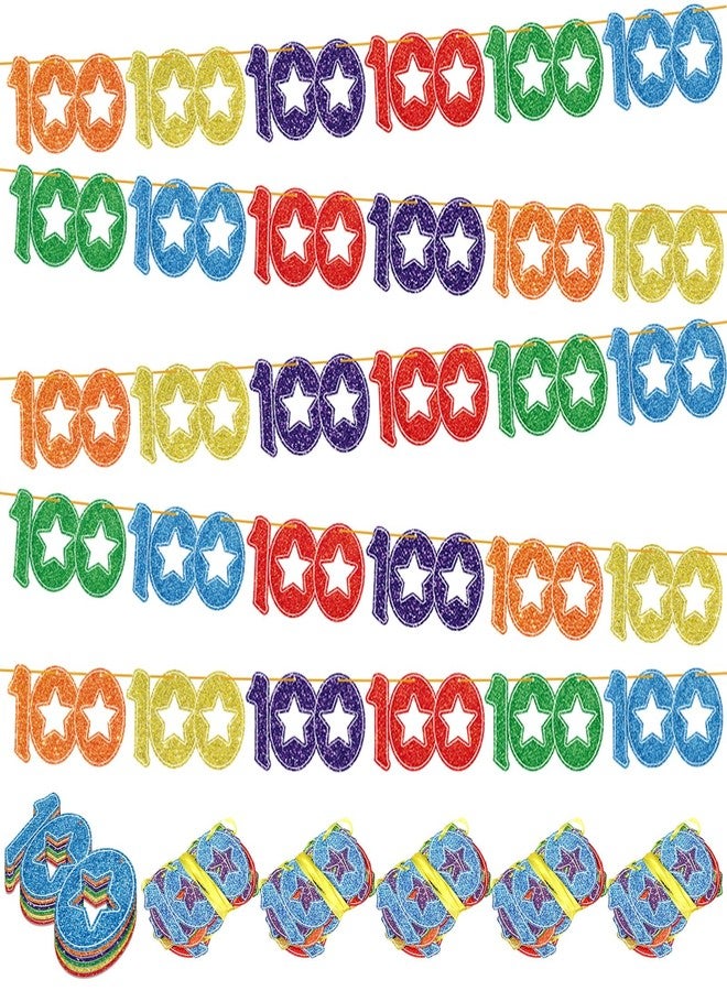 Faccito 5 Pcs 100 Days of School Banners 100th Day of School Decorations Colorful Number 100 Hanging Decorations Pre-Strung Happy 100 Garland Banners for Anniversary Celebration Wedding Supplies - Image 1