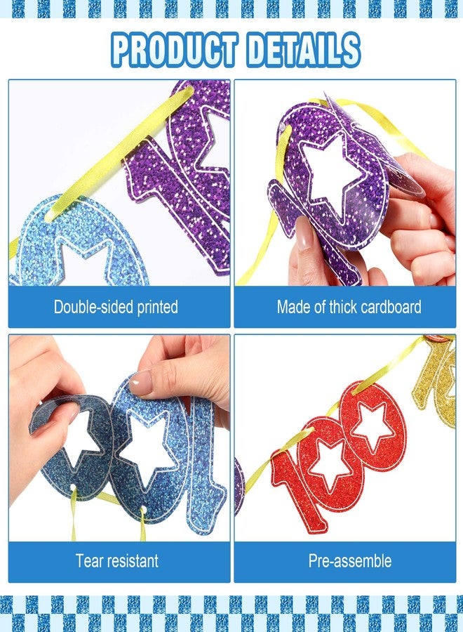 Faccito 5 Pcs 100 Days of School Banners 100th Day of School Decorations Colorful Number 100 Hanging Decorations Pre-Strung Happy 100 Garland Banners for Anniversary Celebration Wedding Supplies - Image 3