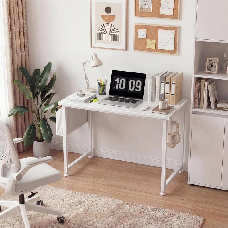 Lufeiya White Small Desk for Bedroom - Student Kids Study Writing Table for Home Office Bedroom Small Spaces 32 Inch Modern Mini Laptop PC Computer Desks, White - Image 2