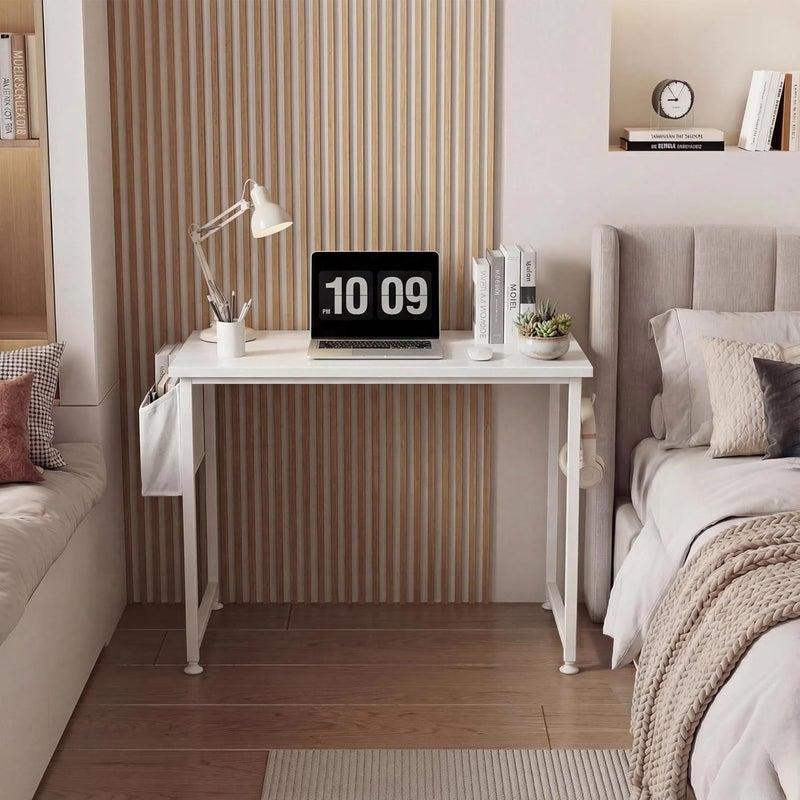 Lufeiya White Small Desk for Bedroom - Student Kids Study Writing Table for Home Office Bedroom Small Spaces 32 Inch Modern Mini Laptop PC Computer Desks, White - Image 4