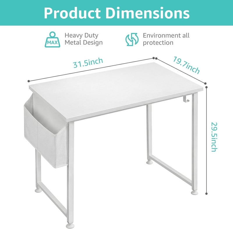 Lufeiya White Small Desk for Bedroom - Student Kids Study Writing Table for Home Office Bedroom Small Spaces 32 Inch Modern Mini Laptop PC Computer Desks, White - Image 3