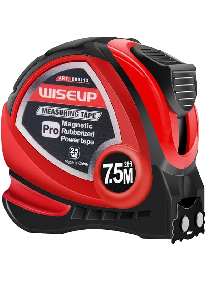 WISEUP Magnetic Tape Measure 25 Ft with Autolock Metric and Inches Fractions ,Easy to Read,Measuring Tape with Belt Clip for Surveyors,Engineers,Household,Carpentry,Construction