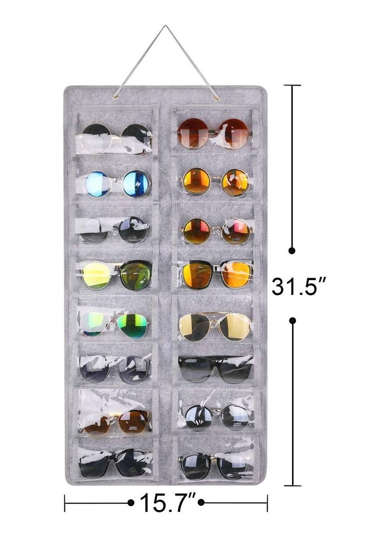 SYOSI Sunglasses Organizer Storage Holder ,Hanging Dust-Proof Glasses Storage Box with Metal Hook and Rope (16 Slots, Gray)  - Image 3