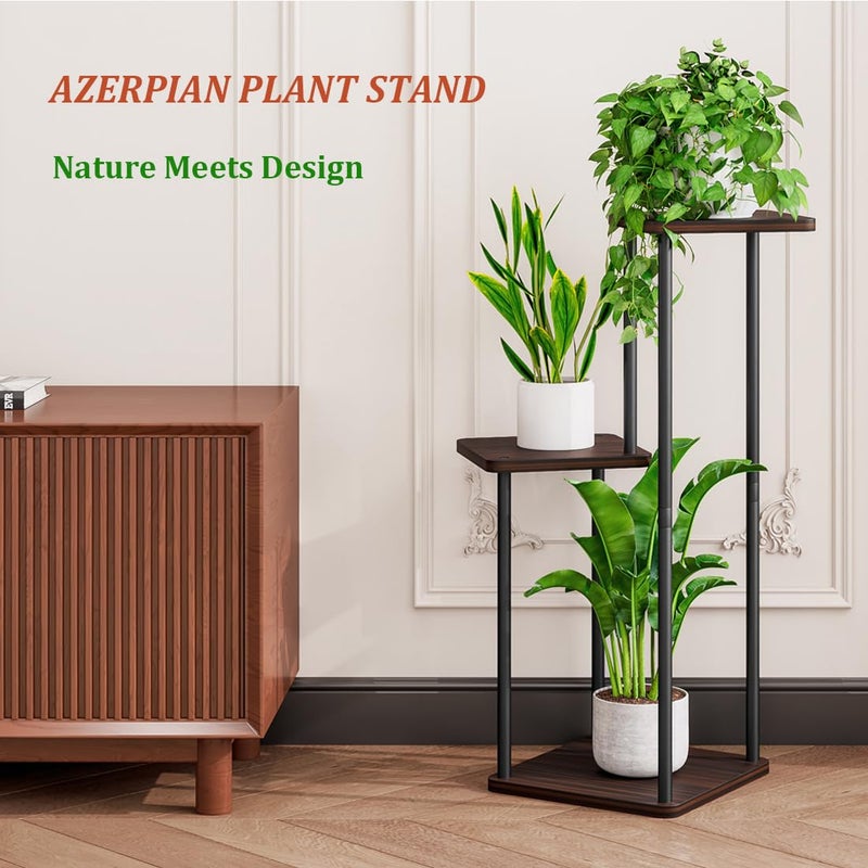 AZERPIAN 3 Tier Plant Stand Indoor Metal Plant Shelf for Multiple Plants Corner Flower Holders for Living Room Balcony Bedroom Patio Garden, Black (Black Oak, 3 tier) - Image 2
