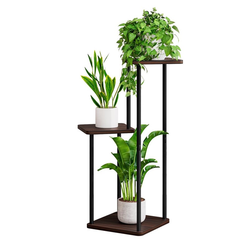 AZERPIAN 3 Tier Plant Stand Indoor Metal Plant Shelf for Multiple Plants Corner Flower Holders for Living Room Balcony Bedroom Patio Garden, Black (Black Oak, 3 tier) - Image 1