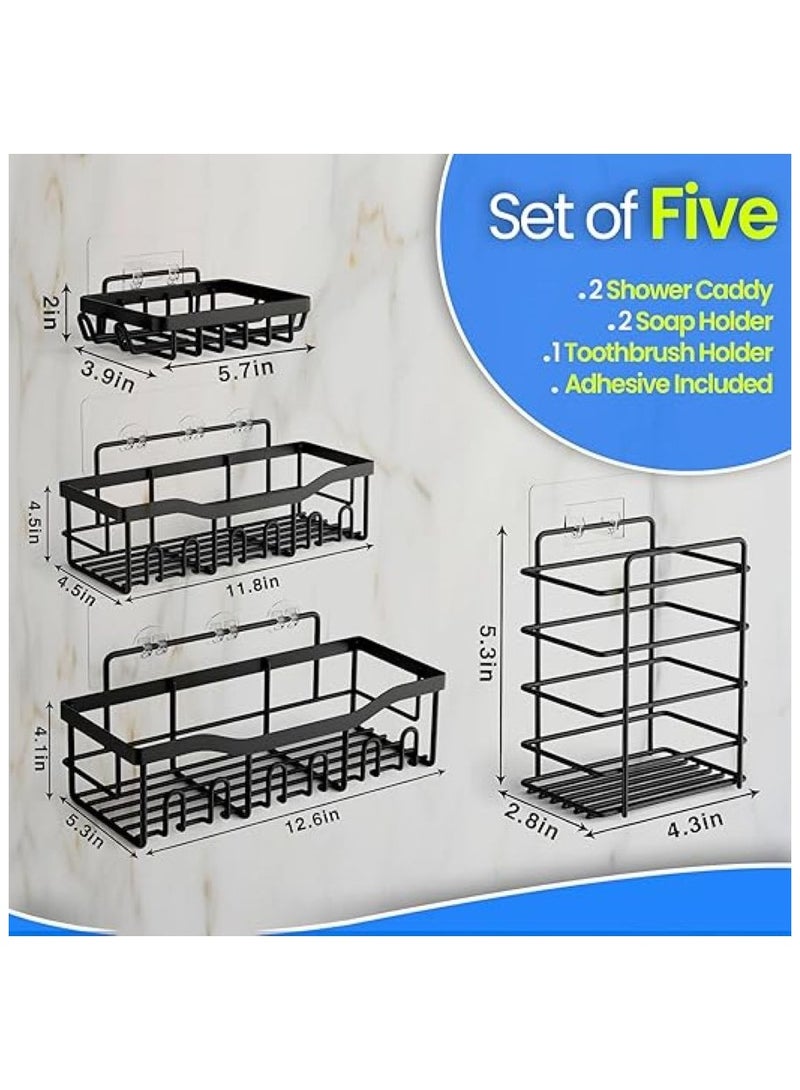 M.A&F's Shower Caddy 5 Pack, Adhesive Bathroom Organizer for Bathroom Storage Kitchen, No Drilling, Large Capacity, Rustproof Stainless Steel Bathroom Organizer Shelves for Inside Shower Rack - Image 4