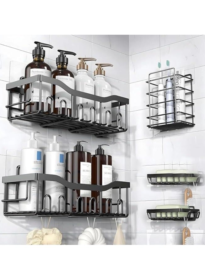 M.A&F's Shower Caddy 5 Pack, Adhesive Bathroom Organizer for Bathroom Storage Kitchen, No Drilling, Large Capacity, Rustproof Stainless Steel Bathroom Organizer Shelves for Inside Shower Rack - Image 2