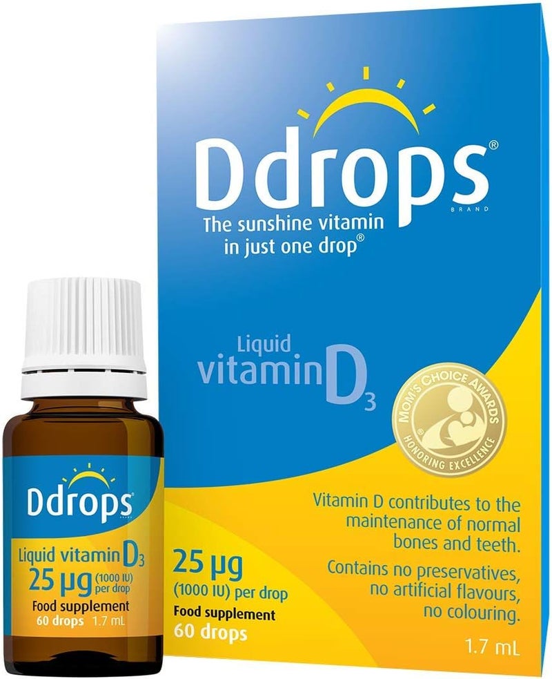 Ddrops Adults 25 g 60 Drops Liquid Vitamin D3 Supplement Supports Bones Immune System Naturallysourced Ingredients No Large Capsules No Preservatives NonGMO AllergenFriendly - Image 1