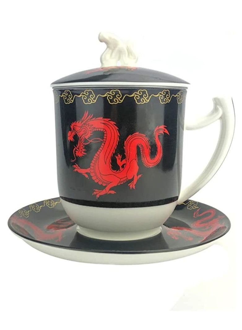 تيلاند كوب خزفي سحري من البورسلين الفاخر آمن في الميكروويف مع غطاء ومصفاة لشاي الأوراق السائبة 4 قطع - Image 2