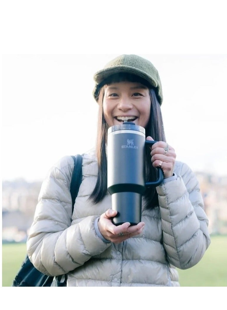 Quencher H2.0 FlowState Vacuum Insulated Tumbler – 40 oz Black Stainless Steel Travel Mug with Leakproof Lid & Straw | Double-Walled Insulation Keeps Drinks Hot for 7 Hours & Cold for 24 Hours | Durable, Portable & Ideal for Coffee, Smoothies, Water & On-the-Go Hydration