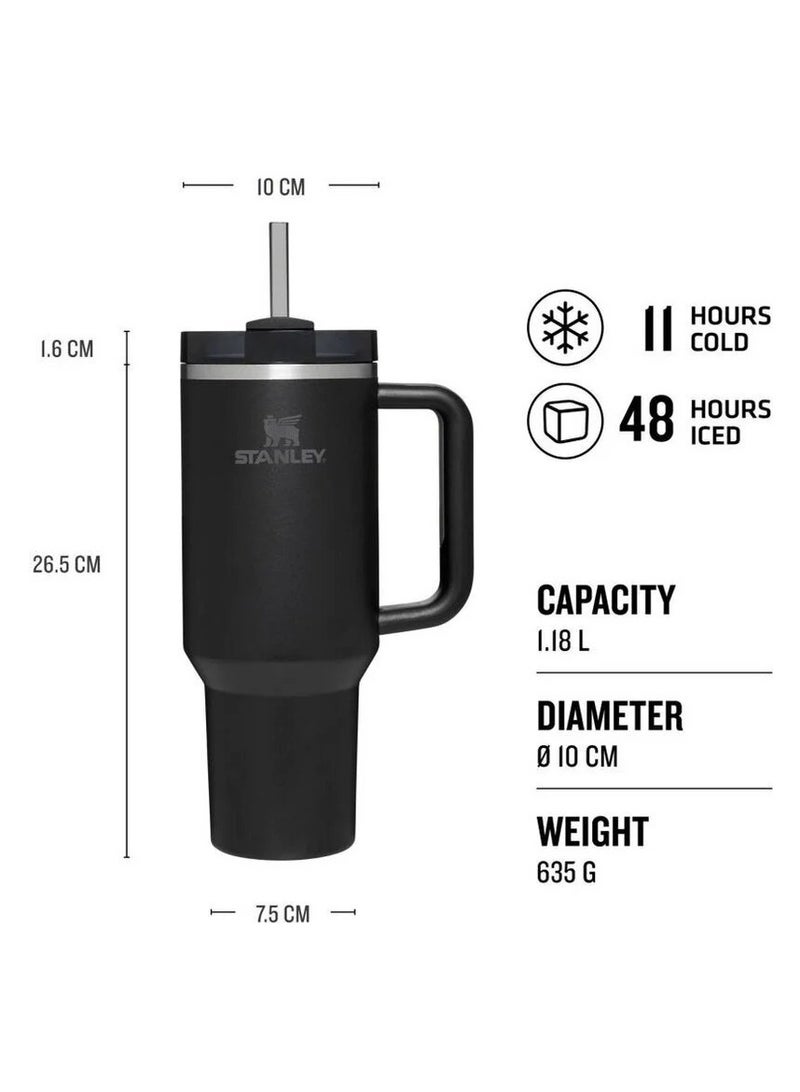 Quencher H2.0 FlowState Vacuum Insulated Tumbler – 40 oz Black Stainless Steel Travel Mug with Leakproof Lid & Straw | Double-Walled Insulation Keeps Drinks Hot for 7 Hours & Cold for 24 Hours | Durable, Portable & Ideal for Coffee, Smoothies, Water & On-the-Go Hydration