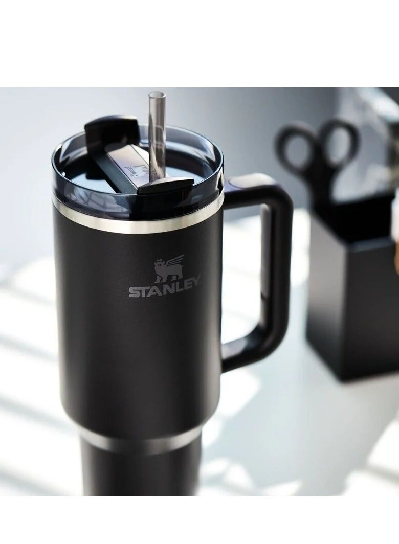 Quencher H2.0 FlowState Vacuum Insulated Tumbler – 40 oz Black Stainless Steel Travel Mug with Leakproof Lid & Straw | Double-Walled Insulation Keeps Drinks Hot for 7 Hours & Cold for 24 Hours | Durable, Portable & Ideal for Coffee, Smoothies, Water & On-the-Go Hydration