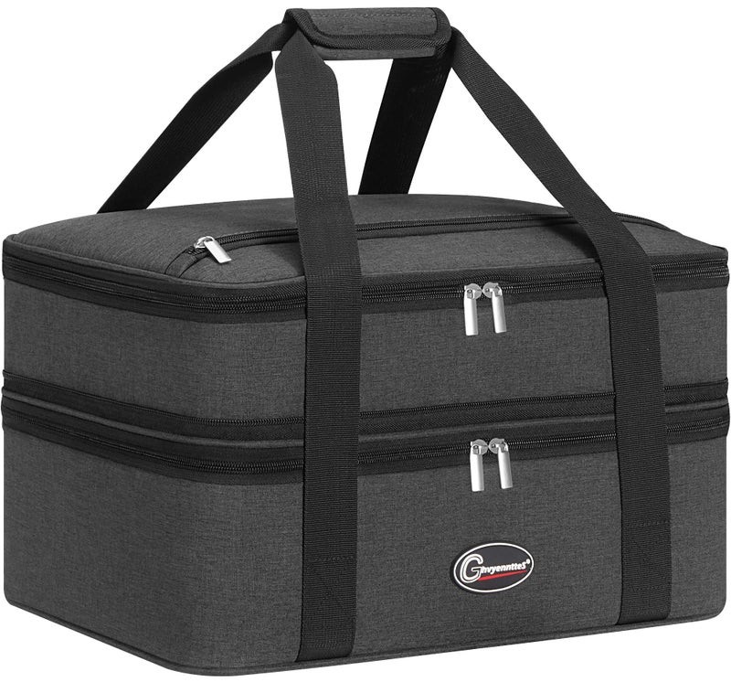 GhvyenntteS GhvyenntteS Double Insulated Casserole Carrier for Hot or Cold Food BBQ Blanket for Resting Meat Portable Lasagna Holder Tote for Potluck Parties BBQ Picnic Travel Grey
