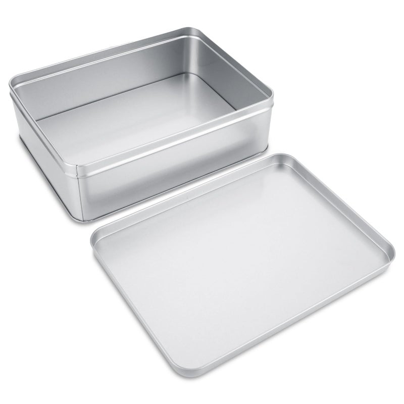 ZOFORTY 2Pcs Metal Tin Box, 8.6â€x 6.3â€x 2.5â€Rectangular Empty Tin Box Containers with Lids, Large Tinplate Containers for Home Organizer, Gifts, Cookies, Pencil Case, Car Keys, Craft Storage, Silver Tone - Image 3