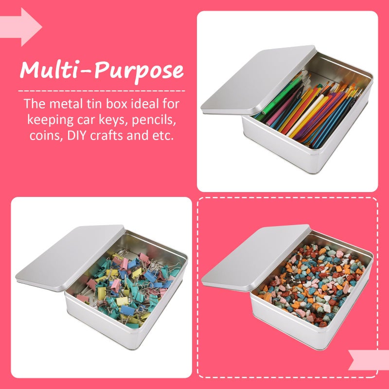 ZOFORTY 2Pcs Metal Tin Box, 8.6â€x 6.3â€x 2.5â€Rectangular Empty Tin Box Containers with Lids, Large Tinplate Containers for Home Organizer, Gifts, Cookies, Pencil Case, Car Keys, Craft Storage, Silver Tone - Image 4