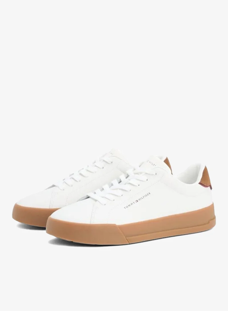 Tommy Hilfiger Ecru/Regatta Red Logo Court Sneakers With Leather for Men | Best Price UAE