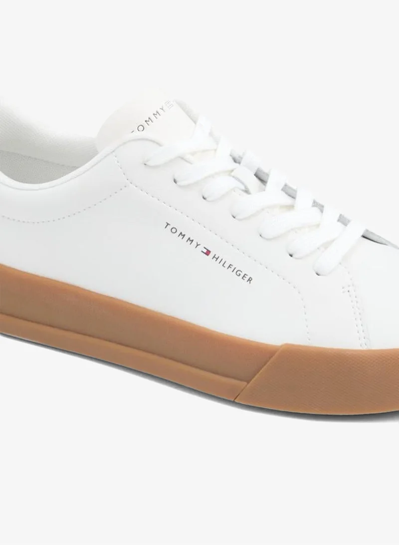Tommy Hilfiger Ecru/Regatta Red Logo Court Sneakers With Leather for Men | Best Price UAE