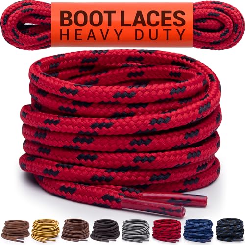 Miscly Round Boot Laces [1 Pair] Heavy Duty and Durable Shoelaces for Boots, Work Boots & Hiking Shoes (Red/Black, 54 inches (137 cm)) - Image 3