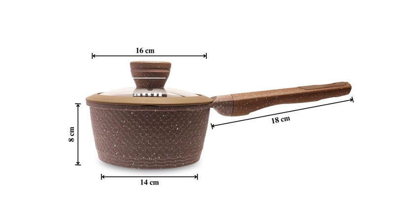 ATTIL - 16 cm - Non Stick Sauce Pan with Glass Lid - Induction Base - Granite Cookware Sauce Pan 1.25Ltr, Granite Brown - Image 2