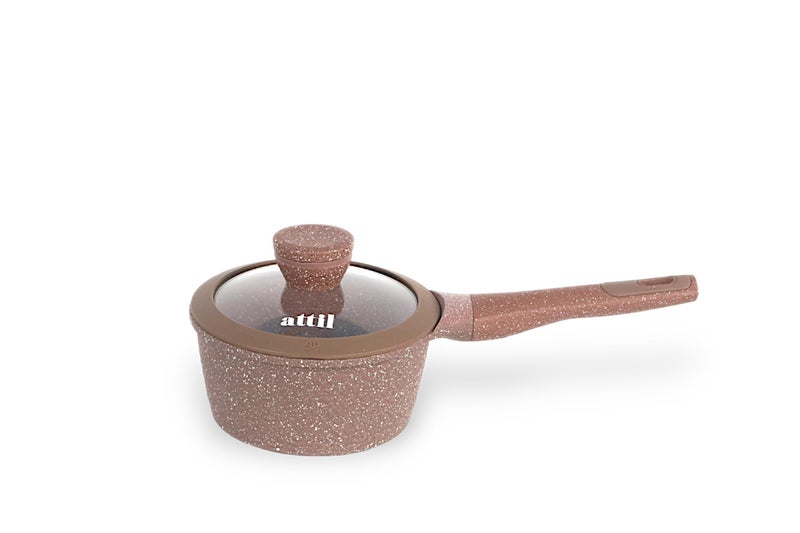 ATTIL - 16 cm - Non Stick Sauce Pan with Glass Lid - Induction Base - Granite Cookware Sauce Pan 1.25Ltr, Granite Brown - Image 3
