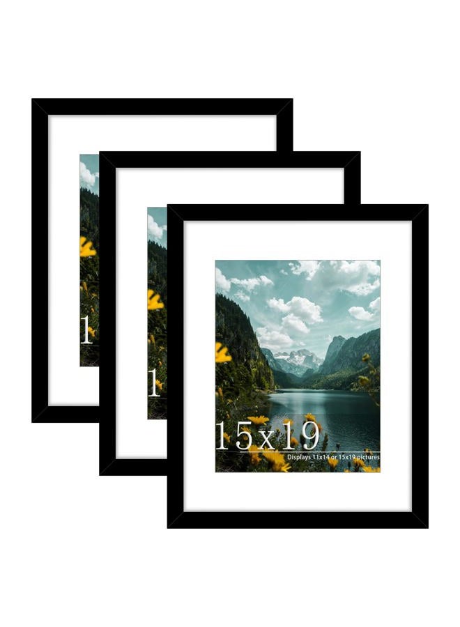 Picrit 15x19 Picture Frame 3 Pack, Black Poster Frame, Display Poster 11 x 14 with Mat or 15 x 19 Without Mat for Horizontal or Vertical Wall Mounting. - Image 1