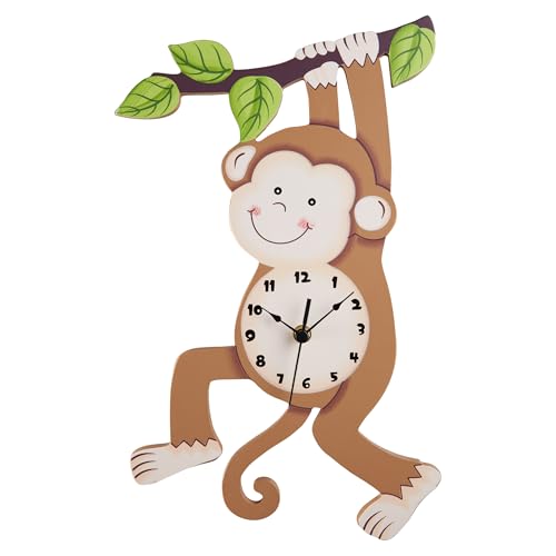 Fantasy Fields Sunny Safari Nursery Clock, Decorative Silent Non-Ticking Kids Wall Clock for Classrooms, Kids Bedrooms, & Playrooms, Monkey Wall Decor, Brown - Image 1