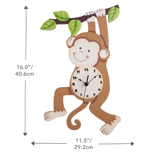 Fantasy Fields Sunny Safari Nursery Clock, Decorative Silent Non-Ticking Kids Wall Clock for Classrooms, Kids Bedrooms, & Playrooms, Monkey Wall Decor, Brown - Image 3