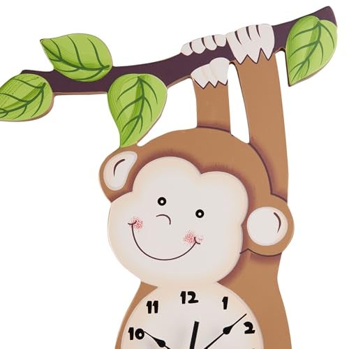Fantasy Fields Sunny Safari Nursery Clock, Decorative Silent Non-Ticking Kids Wall Clock for Classrooms, Kids Bedrooms, & Playrooms, Monkey Wall Decor, Brown - Image 4